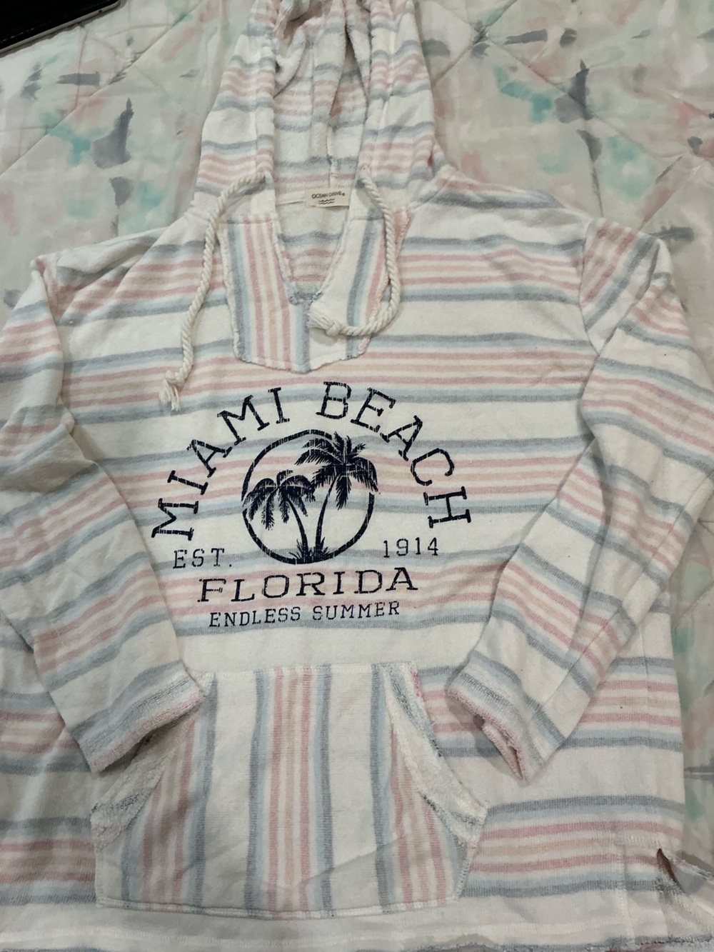 Ocean Drive Striped Pullover Hoodie - Pink, Blue & Cream